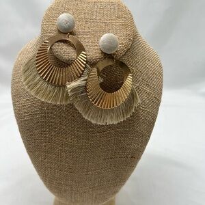 Beige Fringe Statement Earrings